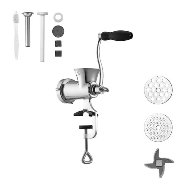 304 Stainless Steel Hand Crank Meat Mincer, Manual Meat Grinder , Sausage Stuffer with 2 Cutting Plates & Sausage Tube