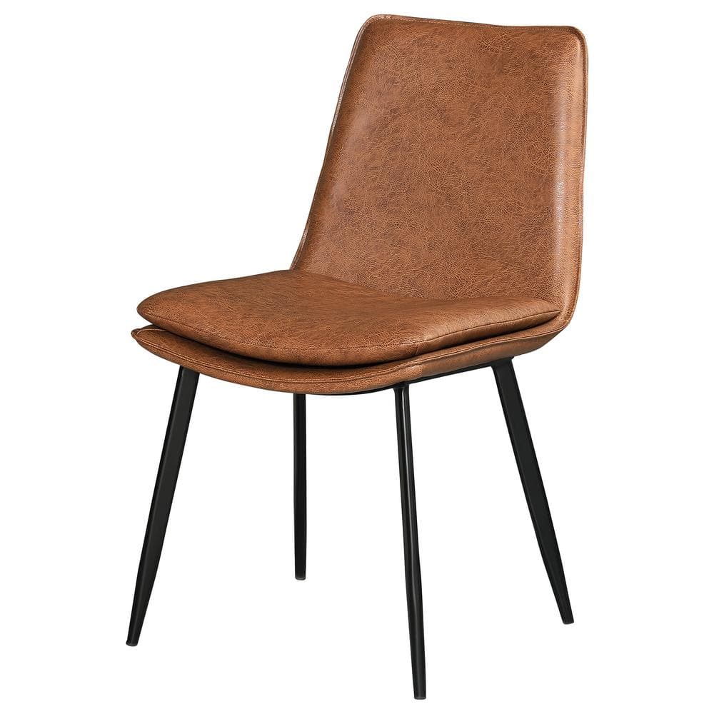 Rustic Brown Faux Leather Upholstered Side Chair with Black Metal Legs