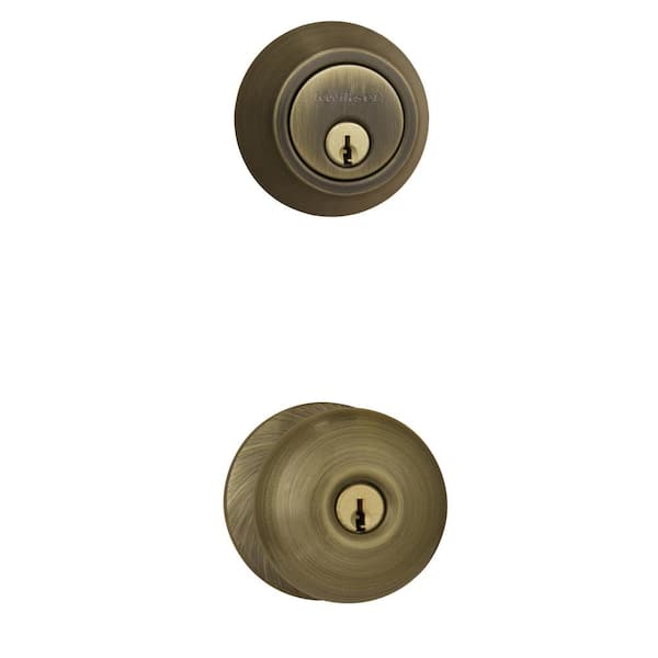 Kwikset Olympus Antique Brass Keyed Entry Knob And Double Cylinder Deadbolt Combo Pack 695os 6971