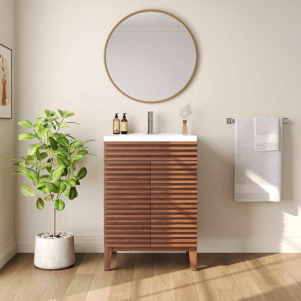 24" Walnut Freestanding Bathroom Vanity with Ceramic Sink