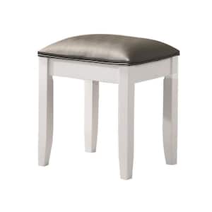 Felicity 18 in. Metallic and Glossy White Backless Wood Frame Vanity Stool with Leatherette Seat