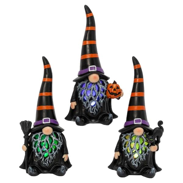 GERSON INTERNATIONAL S/3 8.6 in. H resin Battery Operated Multi-Color Lighted Resin Halloween Gnome