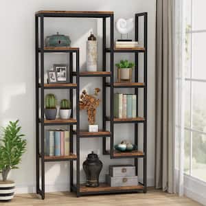 Eulas 70.9 in. Brown Wood 12-Shelf Modern Tall Etagere Bookcase 6-Tier Display Shelves Book Storage Organizer