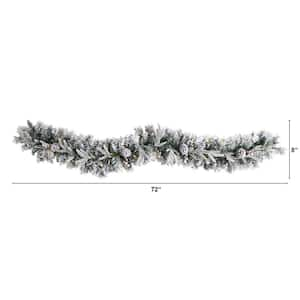 6 ft. Pre-lit LED Flocked Artificial Christmas Garland with Pine Cones and 35 Warm White LED Lights