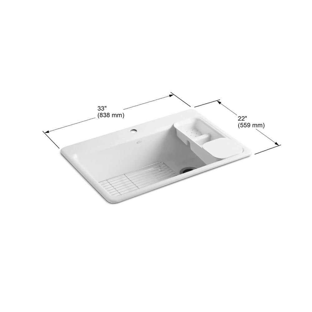 Elegant Riverby 33" White Cast Iron Single-Bowl Kitchen Sink with Accessories