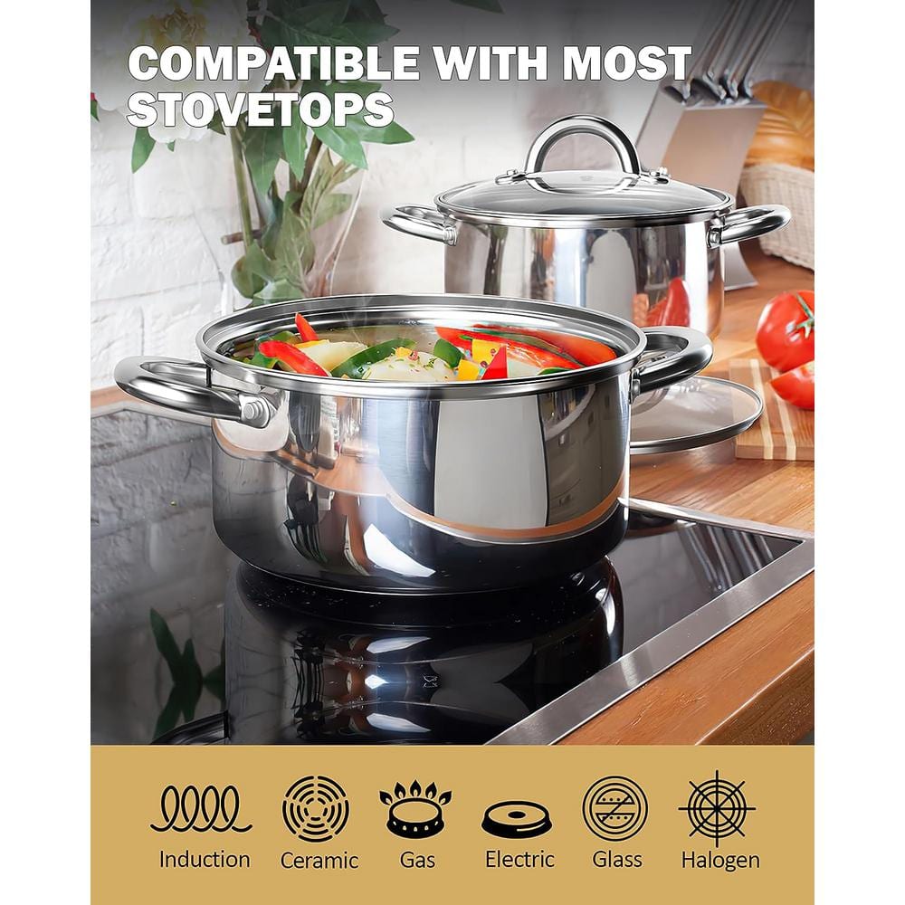16-Quart Stainless Steel Stockpot with Glass Lid