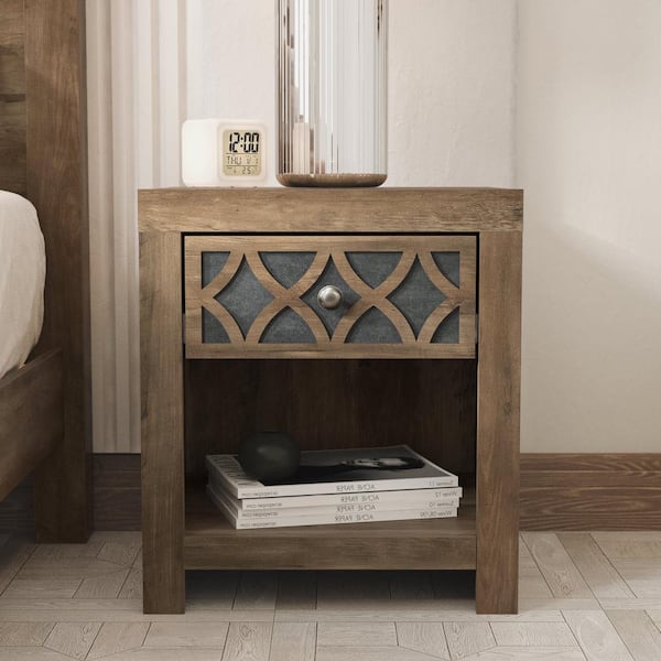 GALANO Julric Knotty Oak with Gray Stone 1-Drawer Nightstand