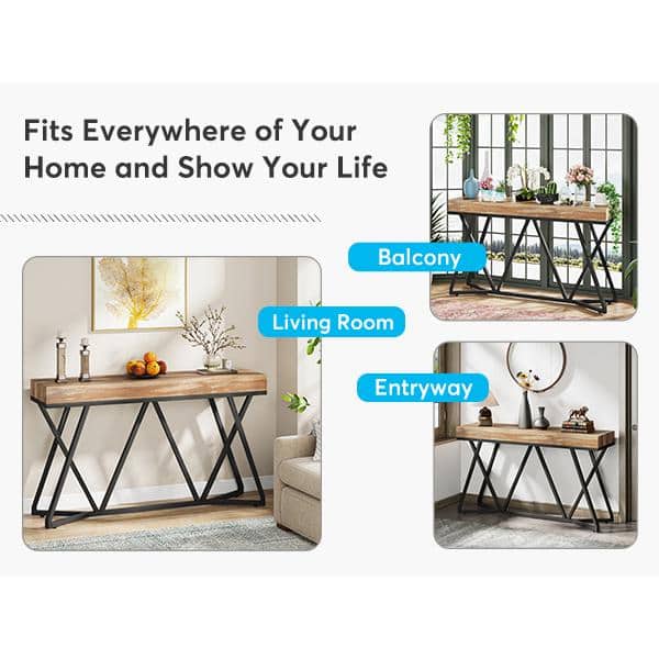Rustic Brown 55" Wood and Metal Console Table with Storage
