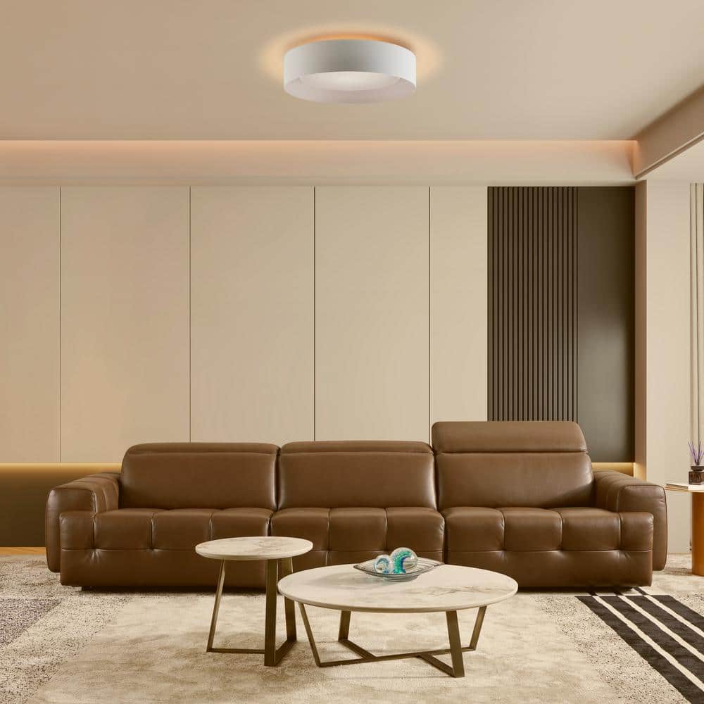 White Glass LED Drum Shade Flush Mount Ceiling Light