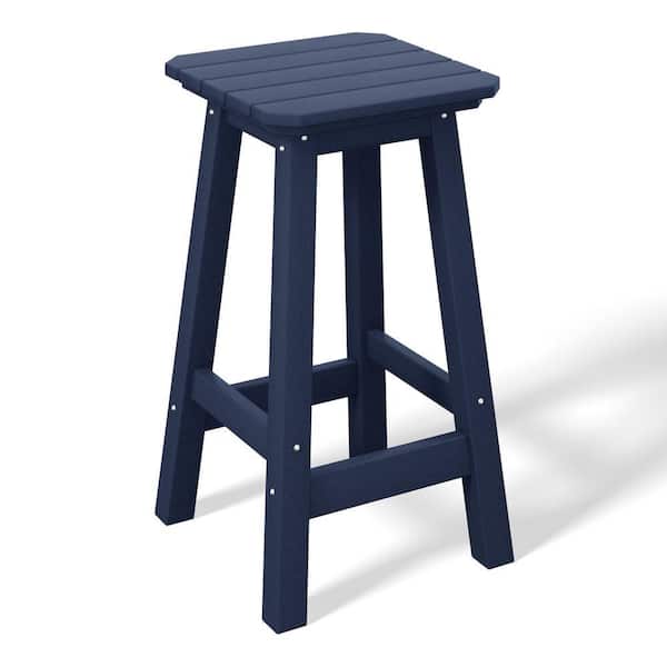 Laguna 24 in. HDPE Plastic All Weather Square Seat Backless Counter Height Outdoor Bar Stool in Navy Blue