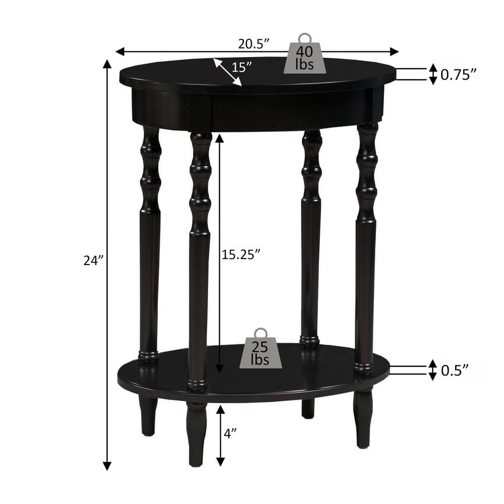 Brandi Black Oval Wood Accent Table with Shelf