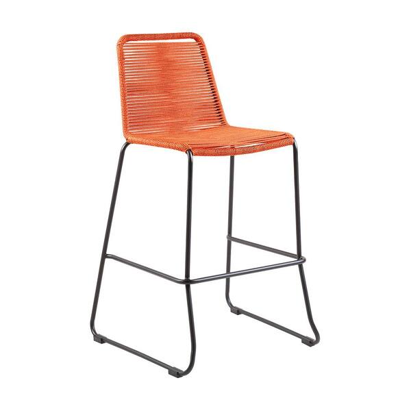 Armen Living Shasta Armless 26 in. UV Protected Outdoor Metal and Tangerine Rope Stackable Barstool with Footrest