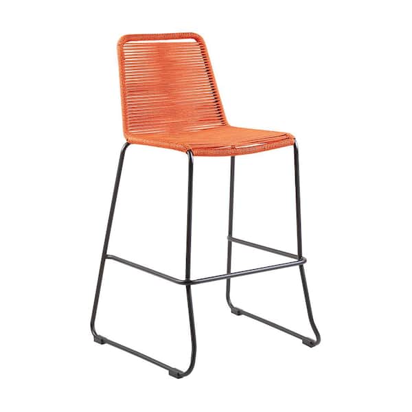 Armen Living Shasta Armless 30 in. UV Protected Outdoor Metal and Tangerine Rope Stackable Barstool Footrest