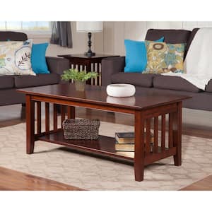 Mission 44 in. Walnut Rectangle Wood Top Coffee Table with Shelf