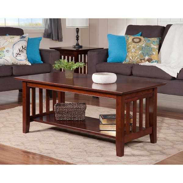 AFI Mission 44 in. Walnut Rectangle Wood Top Coffee Table with Shelf