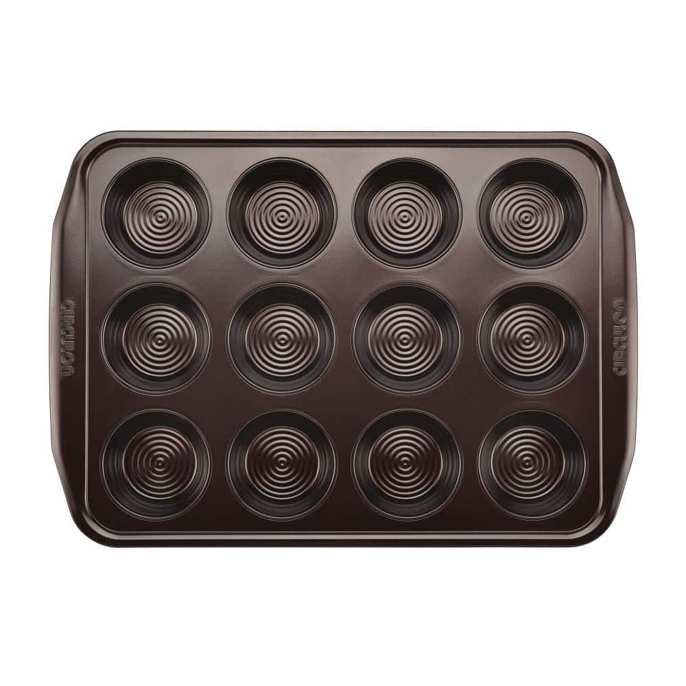 Chocolate Brown Nonstick 12-Cup Muffin Pan with Wide Handles