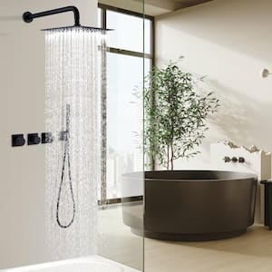 2-Spray 10 in. Wall Mount Fixed and Handheld Shower Head 1.8 GPM Rainfall Shower System in Matte Black