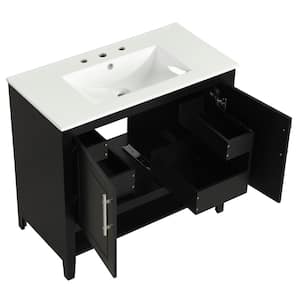 36 in. W Freestanding Black Bath Vanity with White Ceramic Top