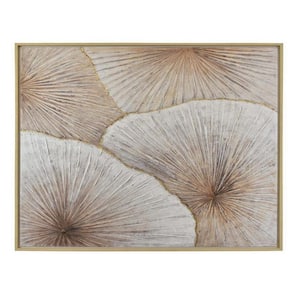 White, Gold and Gray Wooden Framed Abstract Leaf Canvas Oil Painting Wall Art