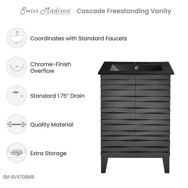 Cascade 24 in. W Bathroom Vanity in Black Oak with Black Ceramic Sink Top