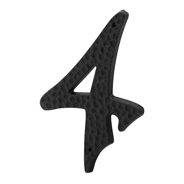 3 in. House Number 4, Plastic, Black with Nails