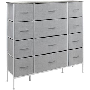 12-Drawer Gray Classic Chest Fabric Bin Drawers 48.75 in. H x 46.5 in. W x 11.75 in. D