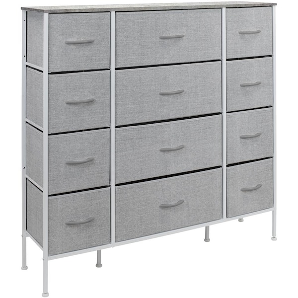 Sorbus 12-Drawer Gray Classic Chest Fabric Bin Drawers 48.75 in. H x 46.5 in. W x 11.75 in. D