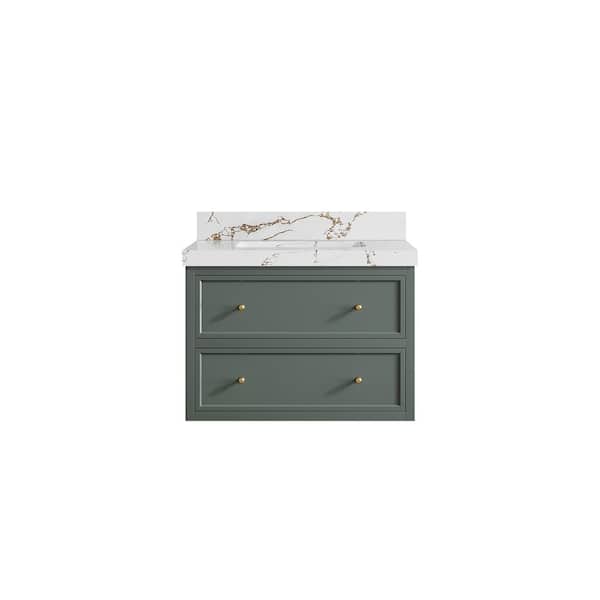 Willow Collections Roswell 30 in. W x 22 in. D x 36 in. H Single Sink Bath Vanity in Pewter Green with 2 in. Viola Brown qt. Top