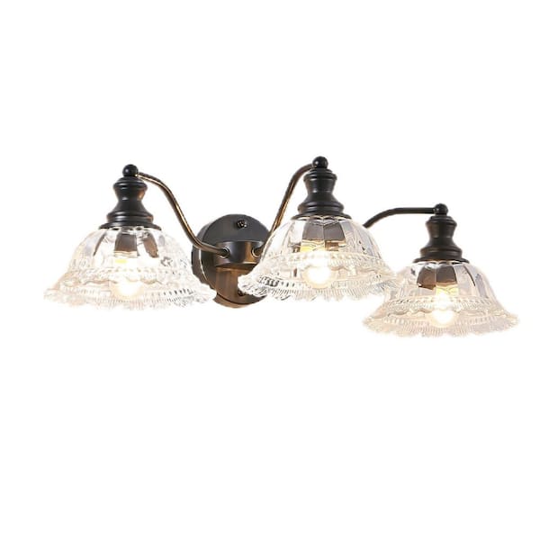 24 in. 3-Light Black Vanity Light with Clear Glass Shades