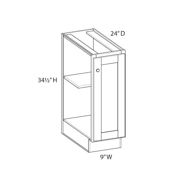 Kunal Kitchens Norfolk Shaker 9 in. W x 34.5 in. H x 24 in. D in Painted White Plywood Ready to Assemble Full Height Door Base Cabinet