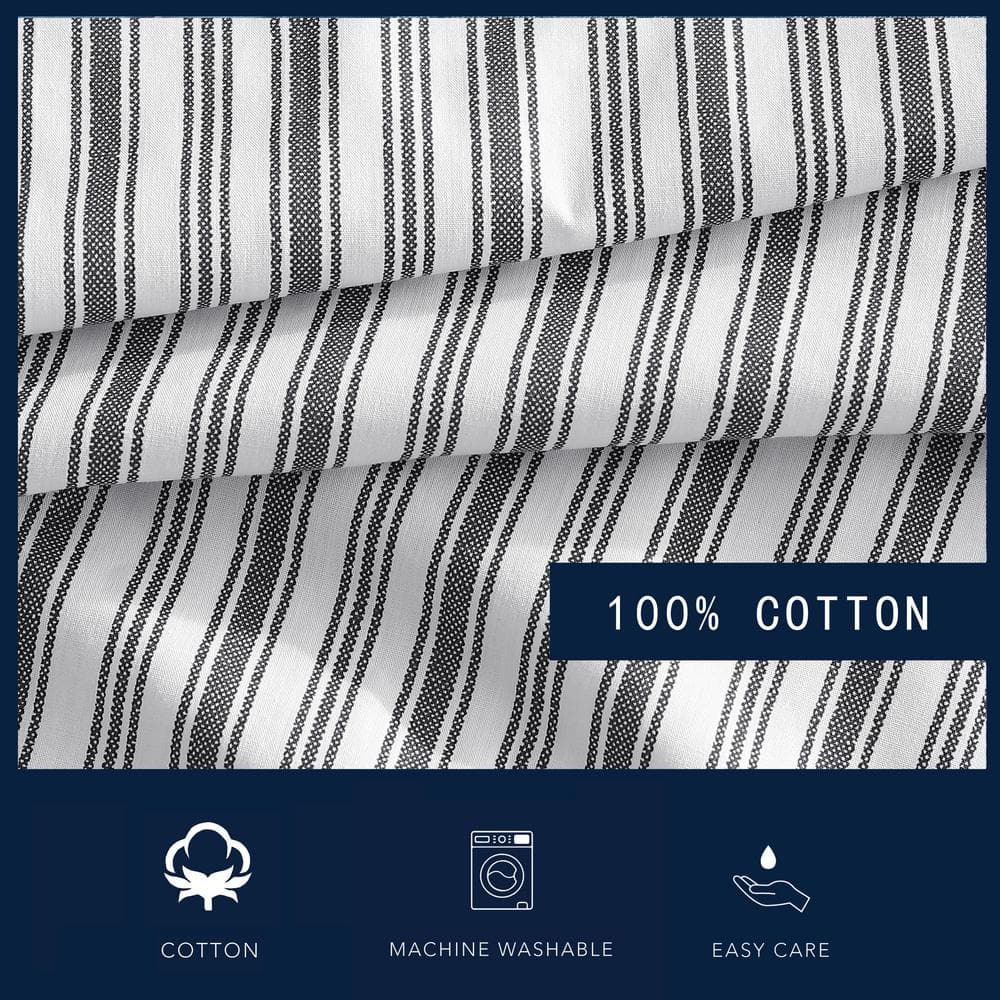 Charcoal and White Striped Cotton Queen Duvet Cover