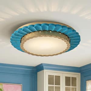 20 in. 1-Light Round Antique Gold LED Semi Flush Mount Ceiling Light