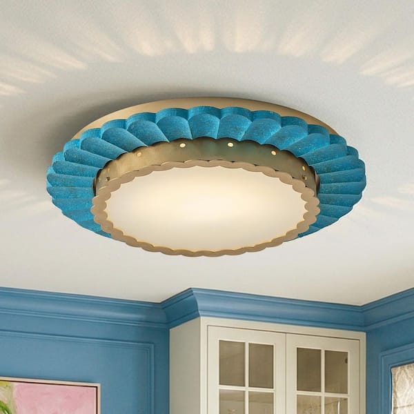 20 in. 1-Light Round Antique Gold LED Semi Flush Mount Ceiling Light