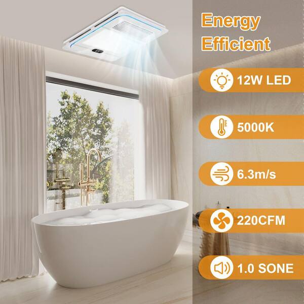 Wudkey 1-Piece 13.8 in. White Bathroom Exhaust Fan with Light and