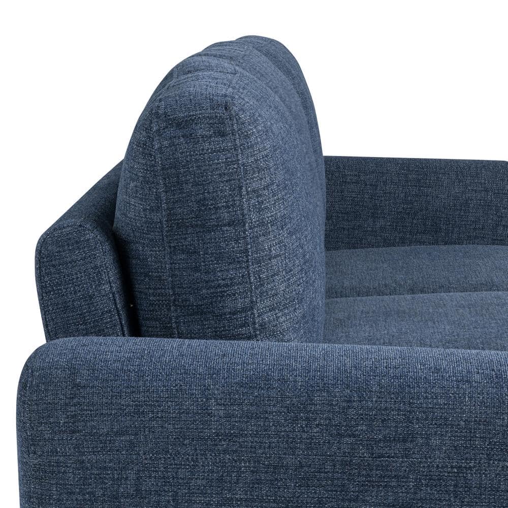 Alexa Blue Microfiber Sofa with Rolled Arms and Ottoman