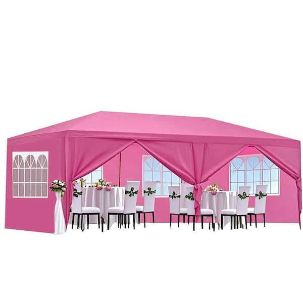 10 ft. x 20 ft. Pink Outdoor Gazebo Canopy Tent with 6 Removable Sidewalls for Backyard, Garden, Lawn and Deck