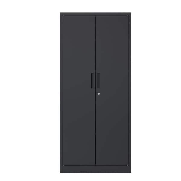 cadeninc 72 in.H Black Metal Garage Storage Cabinet with Doors and 4-Shelves for Home Office, Classroom/Pantry