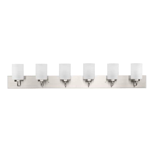 Merry Collection 48 in. 6-Light Brushed Nickel and Etched Glass Transitional Style Bath Vanity Wall Light