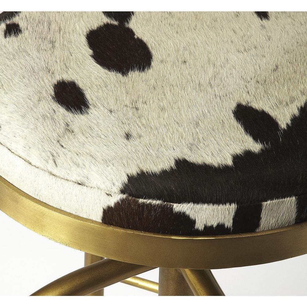 Grogan 26" Black and White Hair-On-Hide Adjustable Metal Counter Stool