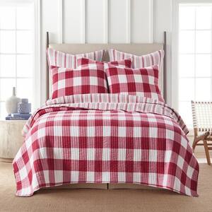 Camden Red 3-Piece Plaid Cotton Full / Queen Quilt Set