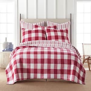 Camden Red 3-Piece Plaid Cotton King / Cal King Quilt Set