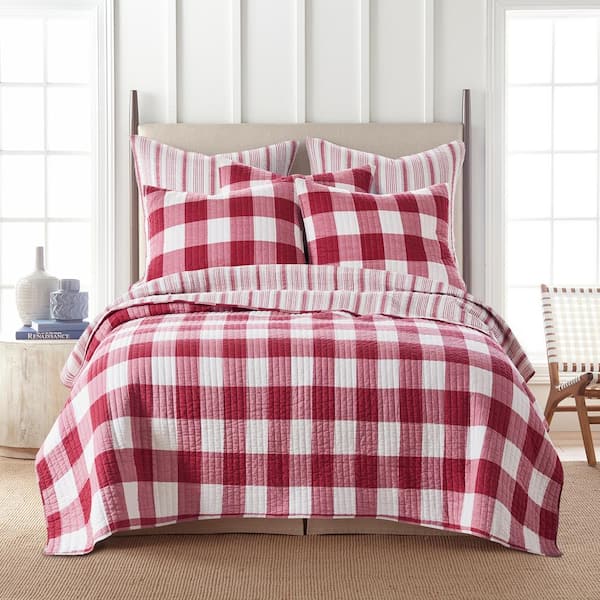 Camden Red 3-Piece Plaid Cotton King / Cal King Quilt Set