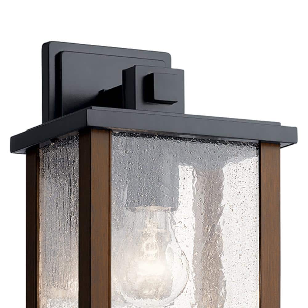 Marimount 12.75" Black and Wood Outdoor Wall Sconce with Clear Glass