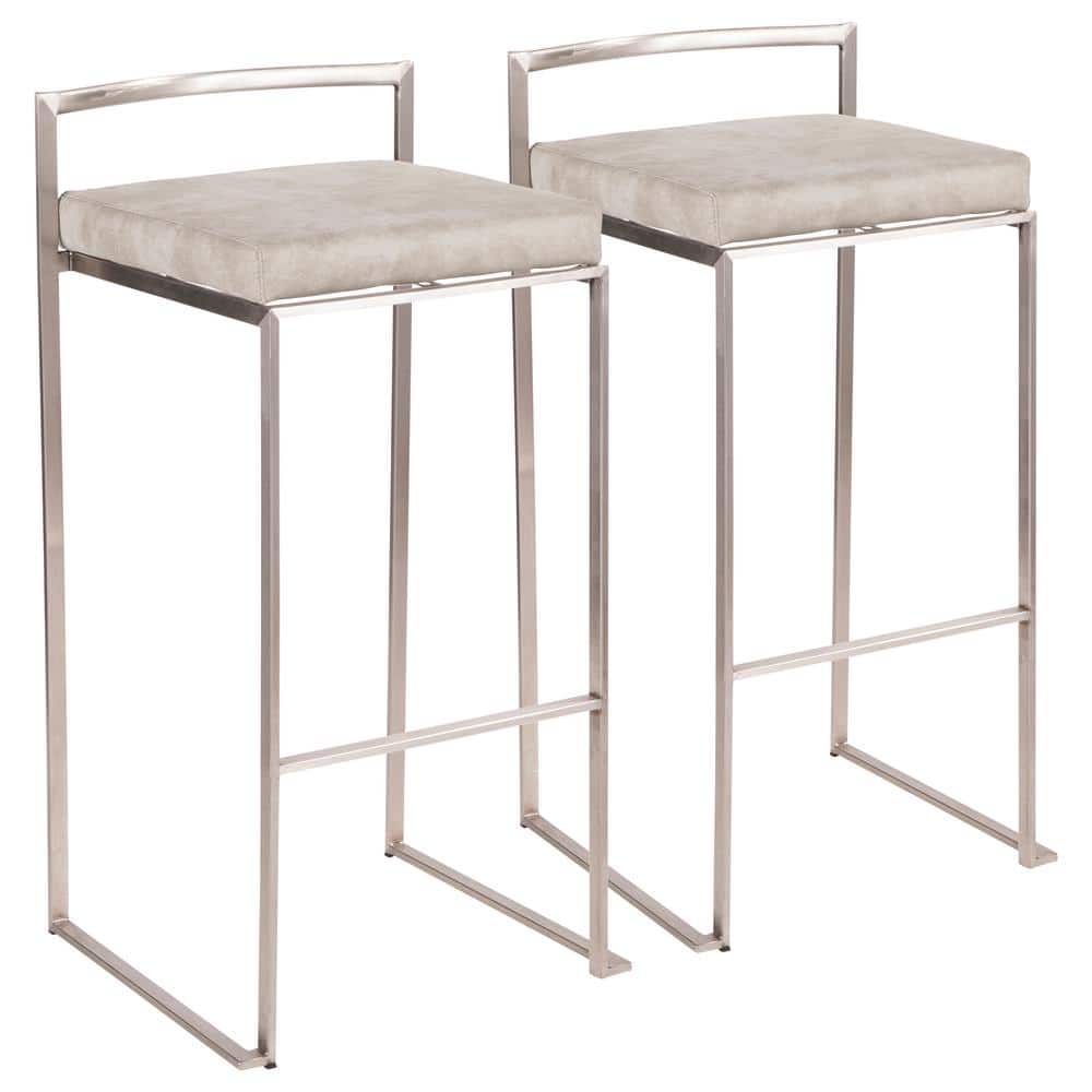 Lumisource Fuji 30 in. Stainless Steel Bar Stool with Light Grey Cowboy  Cushion (Set of 2) B30-FUJI LGY2 - The Home Depot