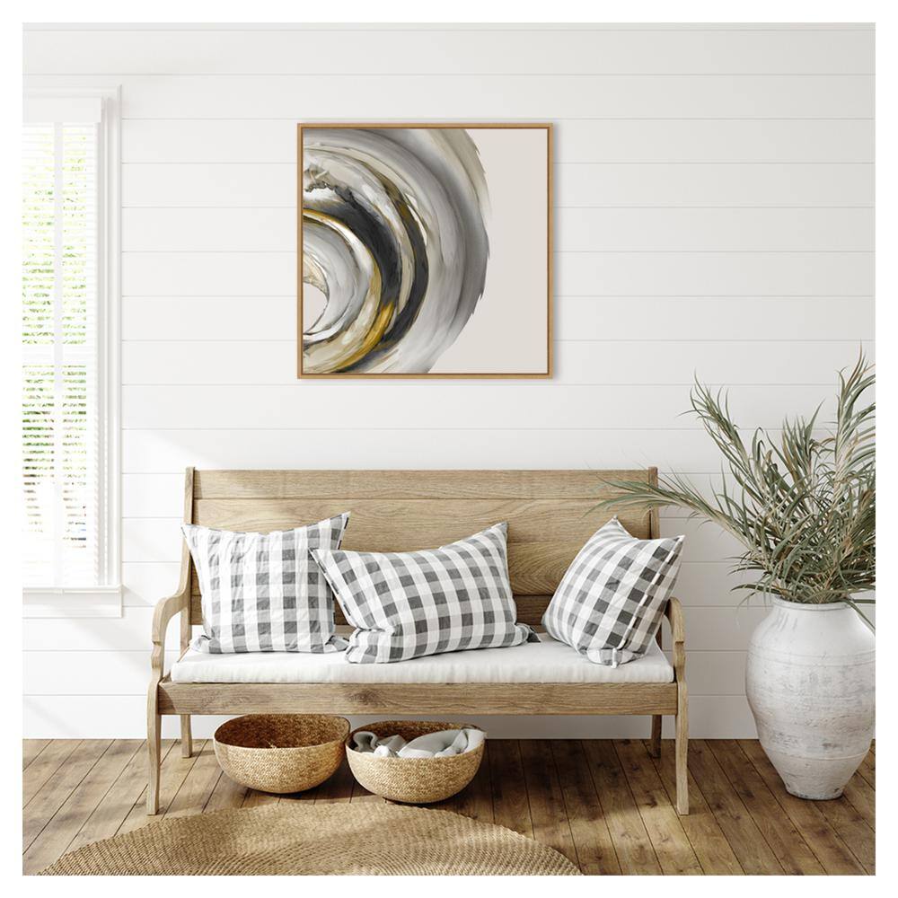 Odyssey Abstract Gray and Gold Canvas Wall Art with Maple Frame