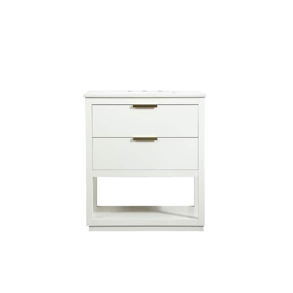 Unbranded Simply Living 30 in. W x 19 in. D x 34 in. H Bath Vanity in White with Calacatta White Engineered Marble Top