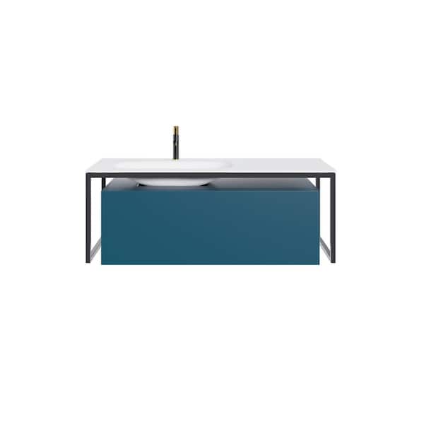 Modena 51 in. Single Sink Floating Blue Bath Vanity with White Solid Surface Top (Assembled)