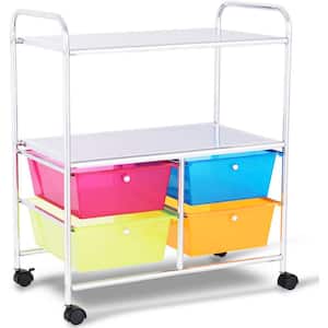 3-Tier Multi-color Rolling Storage Cart with 4-Drawers