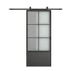37 in. x 84 in. 3/4 Lites Clear Glass Black Steel Frame Interior Barn Door with Sliding Hardware Kit and Door Handle