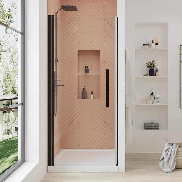 OVE Decors Pasadena 34 in. L x 32 in. W x 75 in. H Alcove Shower Kit with Pivot Frameless Shower Door in ORB and Shower Pan